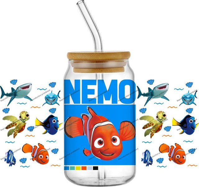 Findet Nemo Cartoon UV DTF Transfer 3D Aufkleber für Glasbecher, Mehrfarbig - Bild 1