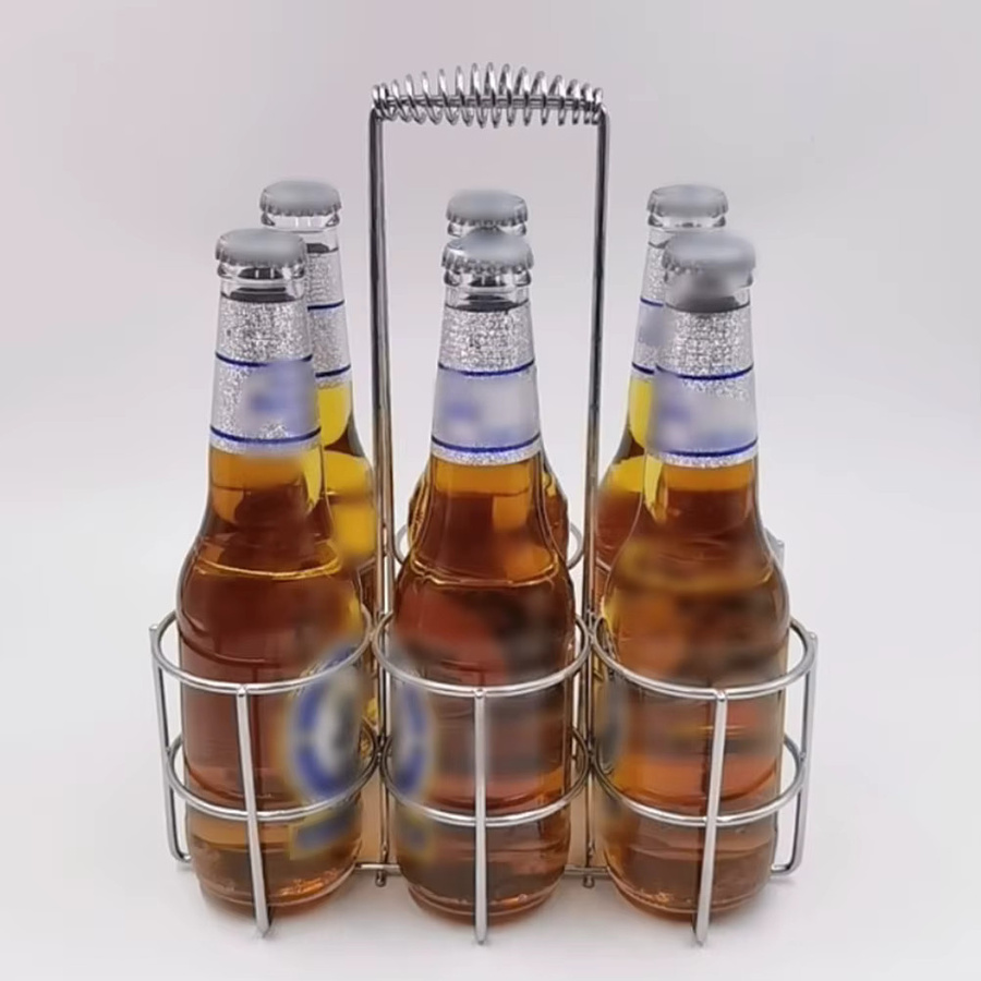 LEENKEA Faltbarer Weinhalter und Bierhalter aus Schmiedeeisen in Silber, Tragbarer Handständer aus Metall, Rund - Bild 2