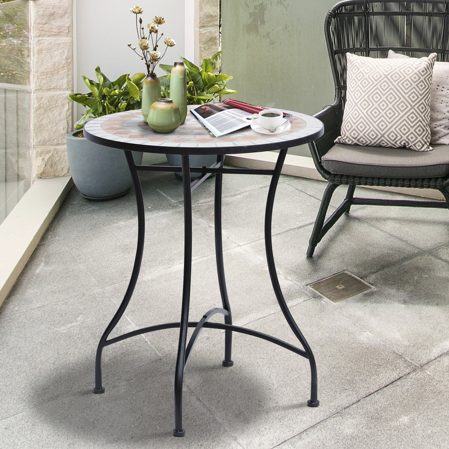 Outsunny Mosaiktisch für Garten und Balkon aus Stahl und Keramik, Orange/Weiß, Durchmesser: 60 cm, Höhe: 71 cm - Bild 2