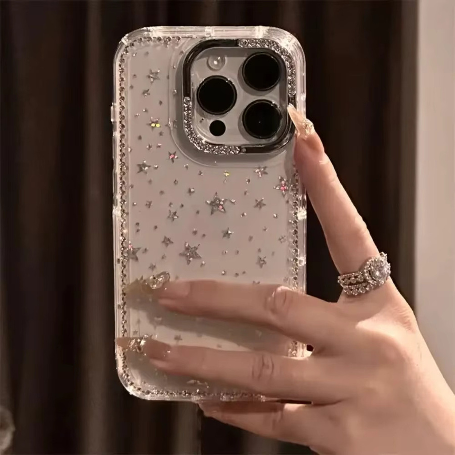 FUCHU Handyhülle mit Glitzer-Stern und Muschel-Muster für iPhone 11 bis iPhone 17 Pro Max, transparent, stoßfeste Softcase-Abdeckung - Bild 2