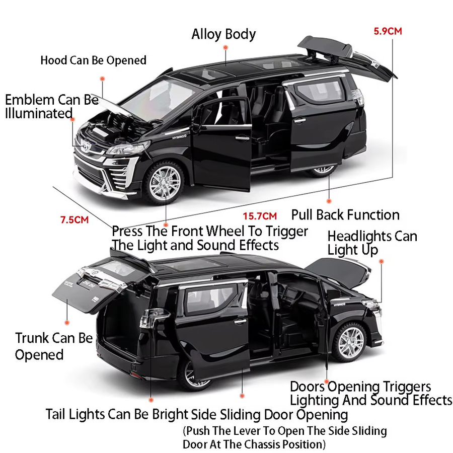 MAKEDA Alphard Vellfire MPV Spielzeugautomodelle, 1:32, Metall, mit Sound und Licht - Bild 4