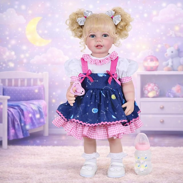 Ying Huan Mei Galaxia Girl, Reborn-Kleinkindpuppe, 22 Zoll, blond lockige Haare, helle Hautfarbe, handbemaltes Gesicht - Bild 1