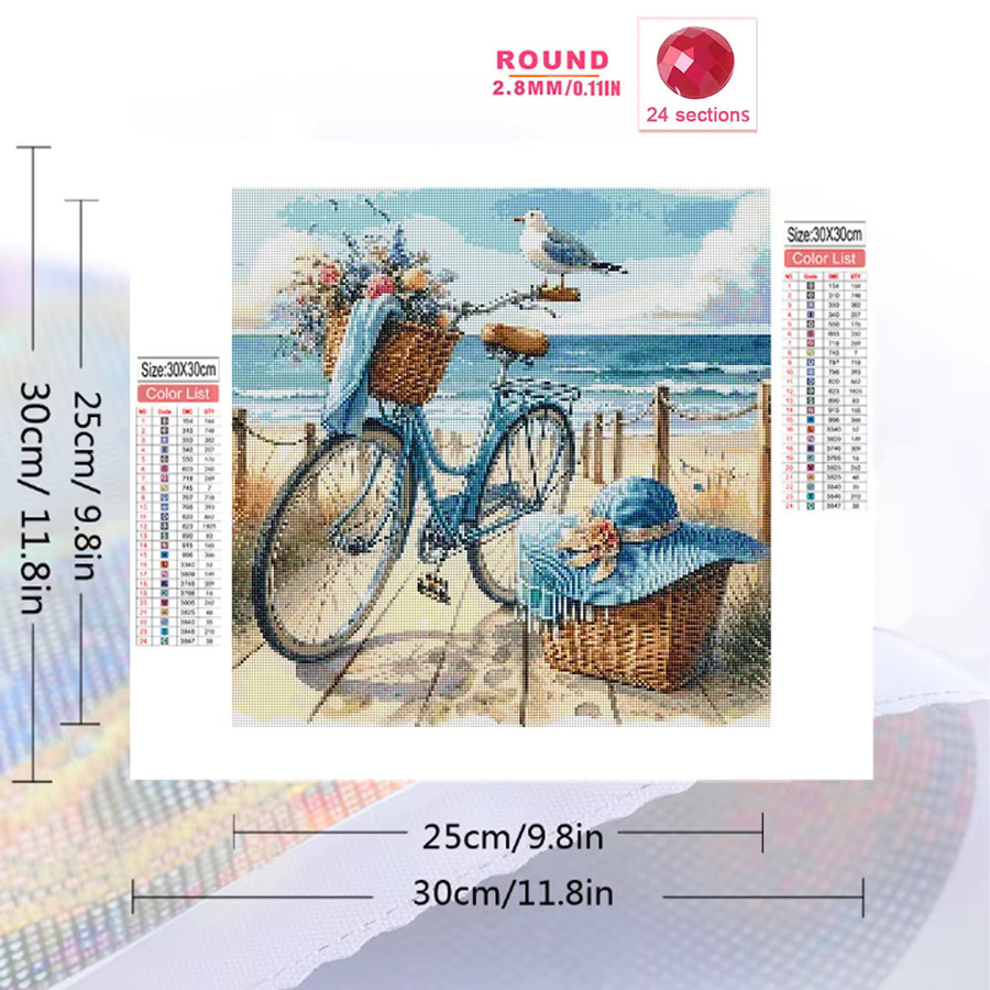 Momoart Diamant-Stickerei DIY-Malerei Küstenlandschaft mit Fahrrad und Hut in Multicolour, B/B/H: 20 x 20 x 20 cm - Bild 2