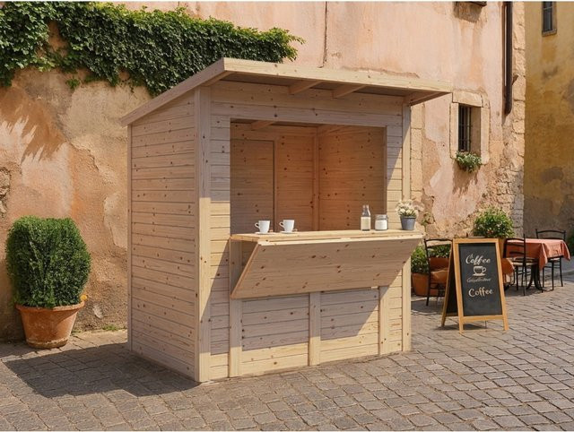 Woodtex Marktstand Ivy Verkaufsstand aus Holz in Braun, B/T/H: 180 x 120 x 222,7 cm - Bild 1
