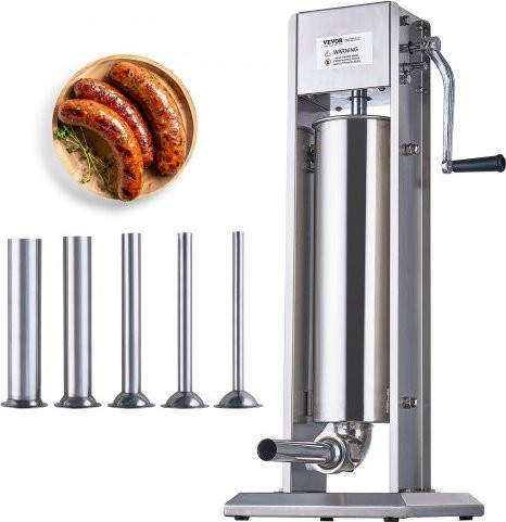 VEVOR Manueller Wurstfüller aus Edelstahl in Silber, vertikale Wurstmaschine mit 7 l Füllmenge und zwei Geschwindigkeiten, inklusive 5 Füllrohren - Bild 1