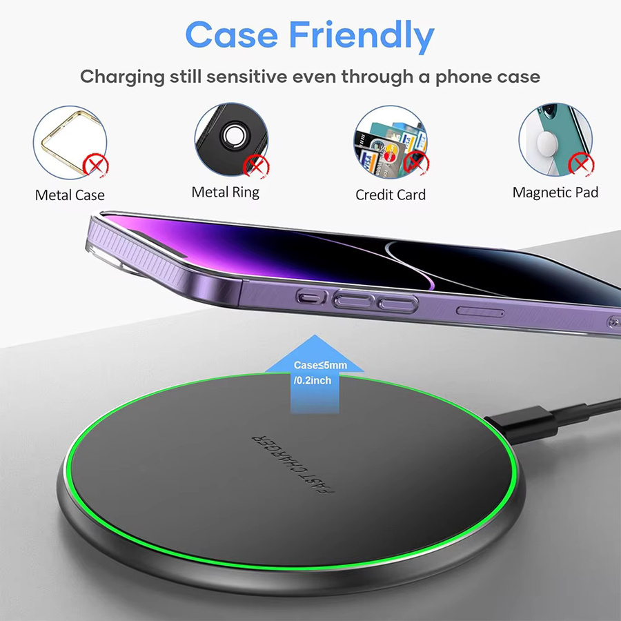 KEPHE 15W Schnelles Kabelloses Ladegerät Schwarz für iPhone und Samsung Xiaomi Huawei USB-Induktionsladung - Bild 2