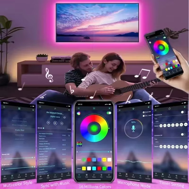 LeiiGeeGo RGB LED-Lichtstreifen mit USB-Anschluss, selbstklebendes Multicolour LED-Band für TV-Hintergrundbeleuchtung und Weihnachtsdekoration - Bild 4