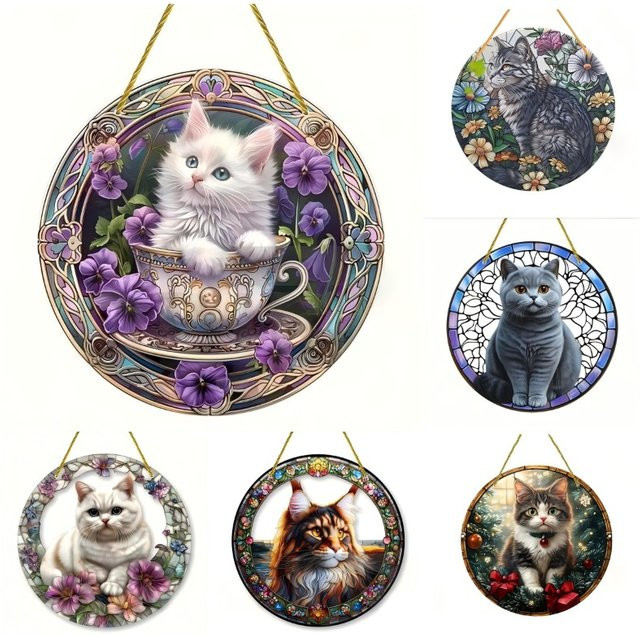 Runder Sonnenfänger mit Katzenmotiv von Potdemiel aus Acryl in Multicolour zur Aufhängung für Garten und Zuhause, Durchmesser: 20 cm - Bild 1