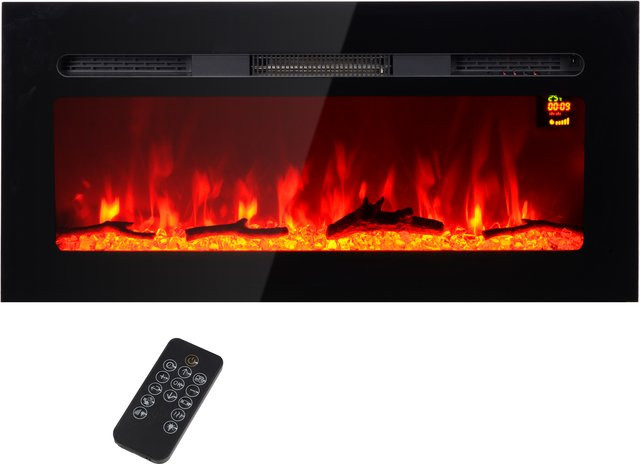 HOMCOM Elektrokamin mit LED Flammeneffekt in Schwarz, 1800 W Wandkamin mit 3 Farben und 5 Helligkeitsstufen inklusive Fernbedienung und Touchscreen - Bild 1