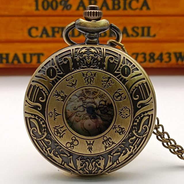 wecin Halskette, Taschenuhr Anhänger, Bronze, Gold, Sternzeichen, Unisex - Bild 1