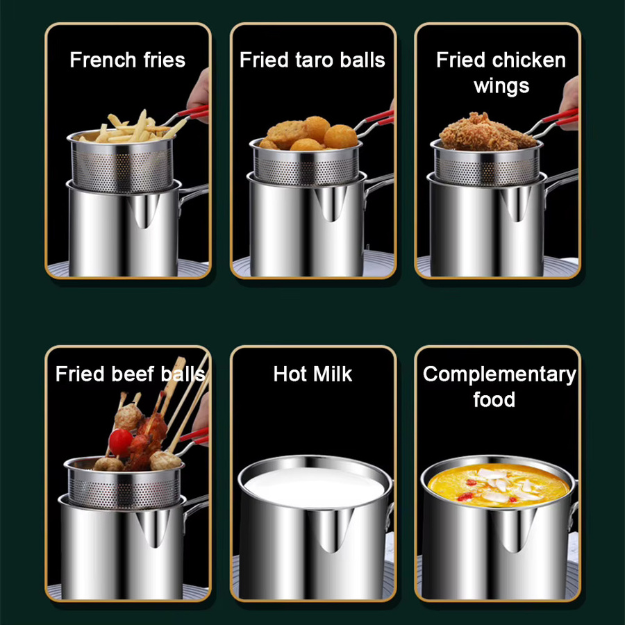 Vakind Tragbarer Kochtopf mit Siebkorb aus Edelstahl in Silber, 1200ml Mehrzweck-Friteuse für Pommes Frites und Hähnchen - Bild 6