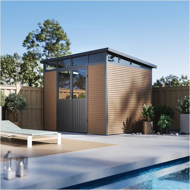 Weide Gartenhaus aus Aluminium und WPC in Teak Optik, B/T/H: 278 x 218 x 226 cm, Farbe: Braun - Bild 3
