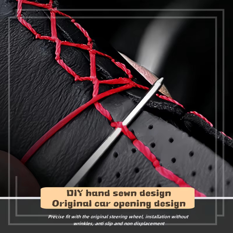DKCEIS Lenkradabdeckung aus schwarzem Wildleder und echtem Leder für BMW M Sport Modelle E46 330i 330Ci E39 M3 M5 540i 525i 530i - Bild 3