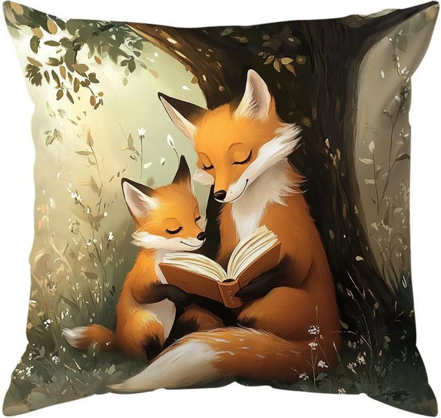 Dekokissen Kissenbezug Wald Fuchs aus Polyester in Orange, B/H: 45 x 45 cm - Bild 1