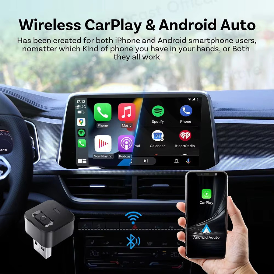 OTTOCAST Mini Dot Cube Wireless CarPlay und Android Auto Adapter 2 in 1 USB AI Autozubehör in Schwarz - Bild 2