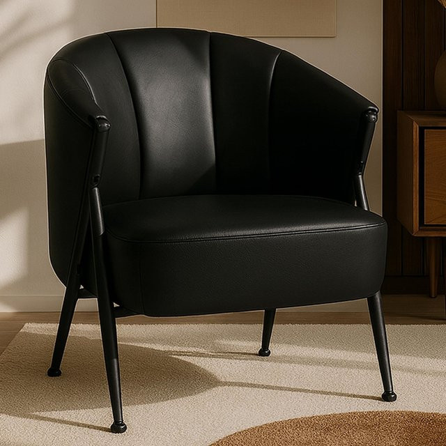 MCW Sessel P30 Lounge Chair im Retro-Design mit Armlehnen, Schwarz, Kunstleder und Metallgestell - Bild 1