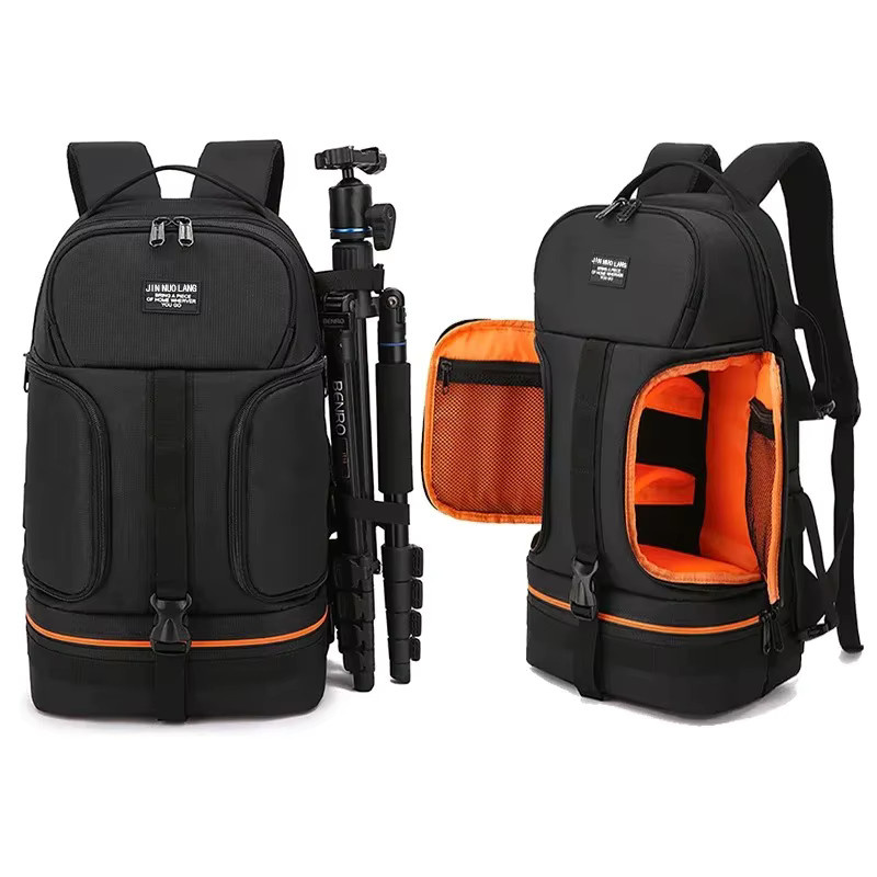 JINNUOLANG Wasserdichter Videokamera-Rucksack mit Reflektorstreifen und Stativkoffer für 15,6-Zoll-Laptop, stoßfest und weich gepolstert, Schwarz/Grau - Bild 2