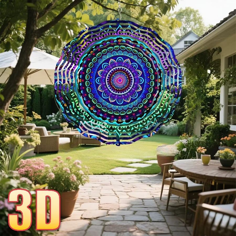 CIFBUY 3D-Windfahne Mandala als bunte Hängedekoration aus Metall für Garten und Terrasse, rotierend und geometrisch in Multicolour - Bild 2