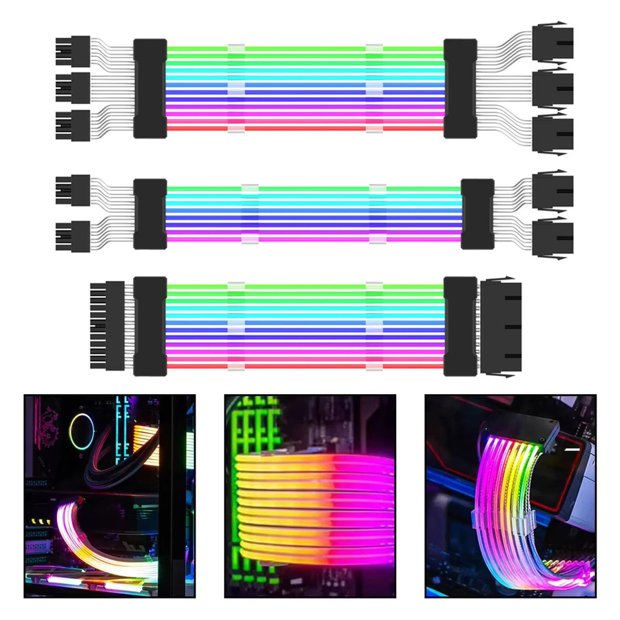ARGB PSU Netzteil Verlängerungskabel RGB Flow für ATX 24Pin Motherboard und PCIE GPU 8-Pin 6+2Pin in Weiß und Multicolour - Bild 7