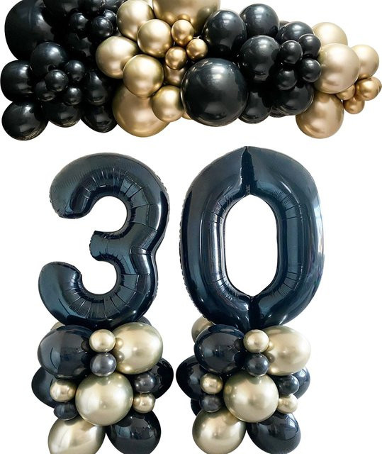 Luftballon-Set Gold Schwarz für Geburtstagsparty mit Zahlen-Folienballons zur Dekoration - Bild 1