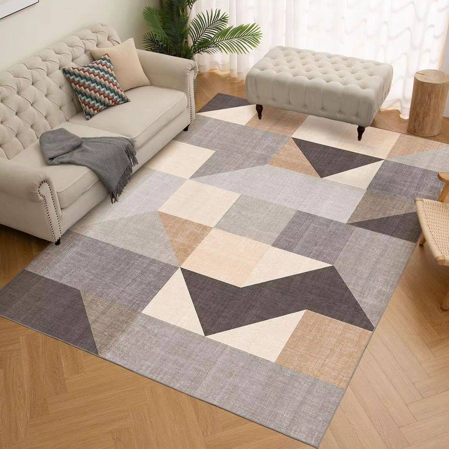 VIKAMA Wohnzimmerteppich mit geometrischem Design aus Kristallfaser, waschbar und verschleißfest - Bild 2