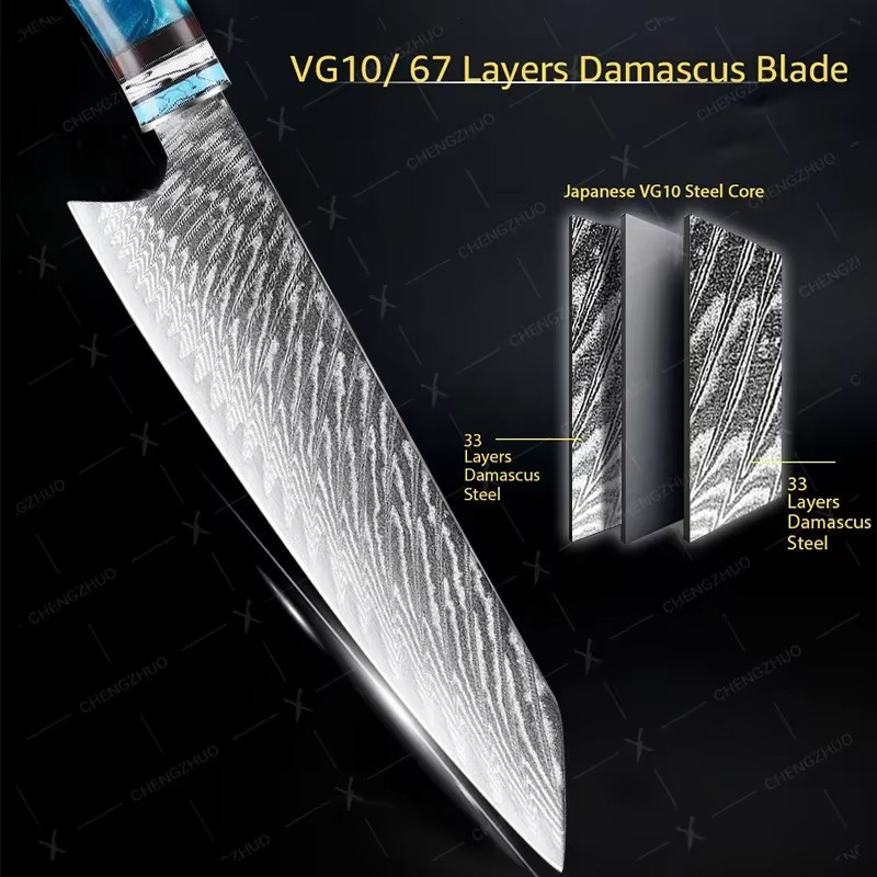 WXCOO Damaskus Küchenmesser Set zum Schneiden von Fleisch und Obst, Japanisches Santoku und Cleaver, 1-10 Stück - Bild 4