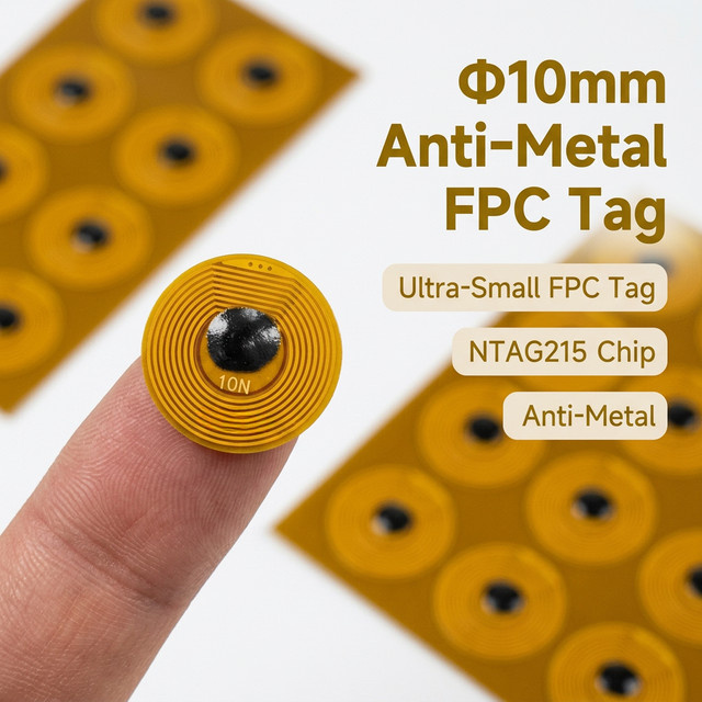 HENNCER NTAG215 Anti-Metall FPC NFC-Tag 13,56MHz 504 Byte Wasserdichter Aufkleber mit 3M-Klebstoff für Metalloberflächen Durchmesser: 10 mm - Bild 1