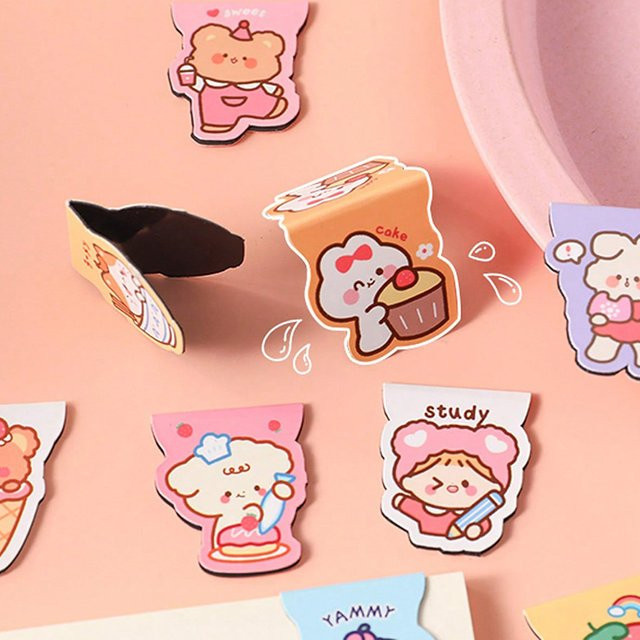 5er Set Magnetische Lesezeichen mit Cartoon Bär und Kaninchen in Mehrfarbig als Kawaii Büroklammern für Schule und Büro - Bild 1