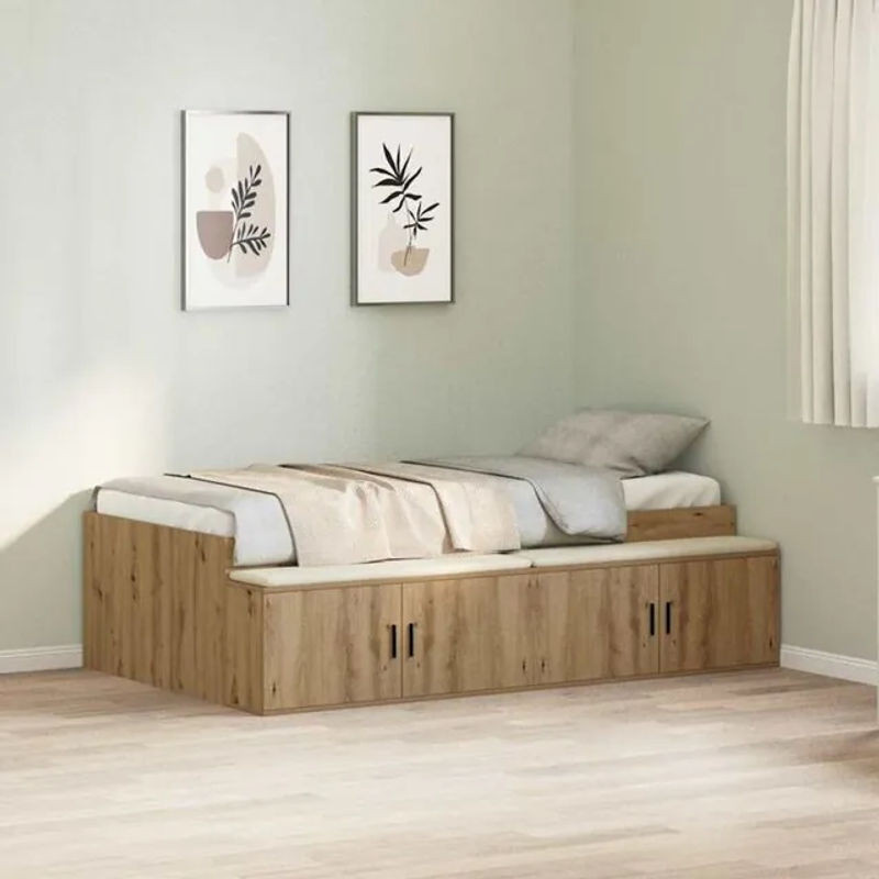vidaXL Funktionsbett mit Stauraum aus Holzwerkstoff in Eiche Natur Braun, B/T/H: 80 x 200 x 53,5 cm - Bild 1