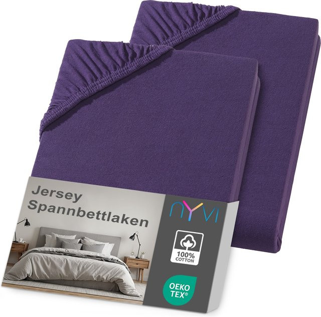 NYVI Jersey Spannbettlaken DreamScience 2er Pack, Farbe: Aubergine, Größe: 180 x 200 cm bis 200 x 200 cm, Matratzenhöhe: 22 cm - Bild 1