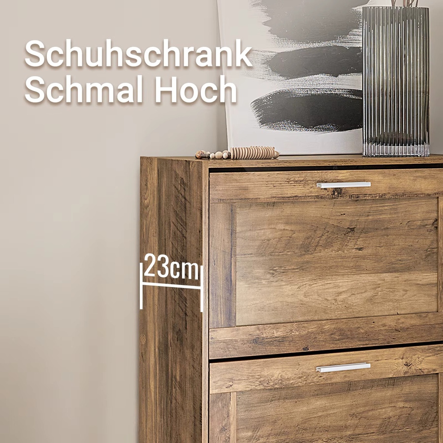 SoBuy Schuhschrank FSR137-F Schuhkipper in Braun im Vintage-Design mit 2 Klappen, B/T/H: 60 x 23 x 79 cm - Bild 5