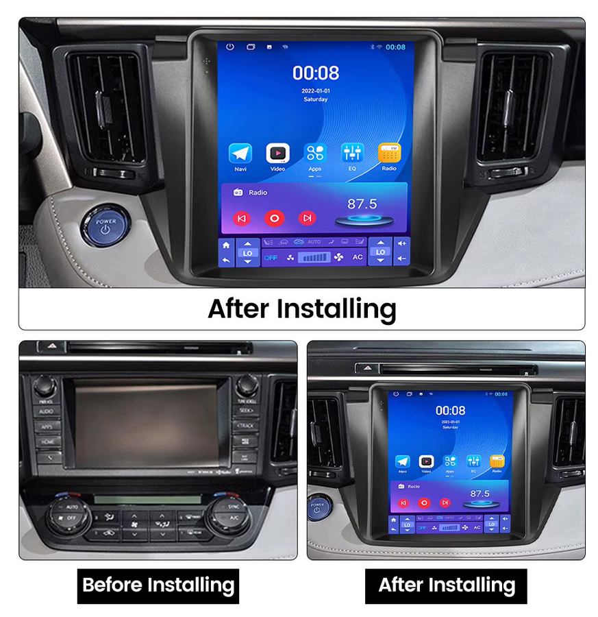 Navily Android Autoradio mit Tesla-Stil für Toyota RAV4 2012-2018 inklusive GPS, Bluetooth und Wireless CarPlay in Schwarz - Bild 2
