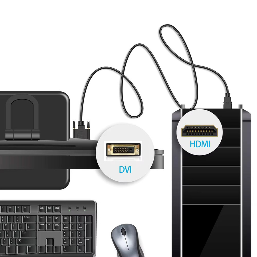 VBDWRM Bidirektionales 4K HDMI zu DVI Kabel und DVI zu HDMI Adapter Konverterkabel in Schwarz für PS5, Xbox, PC und HDTV - Bild 3