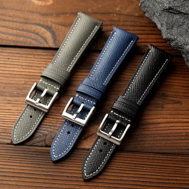 Raystray Uhrenarmband Leder, blau-schwarz, Herren - Bild 1