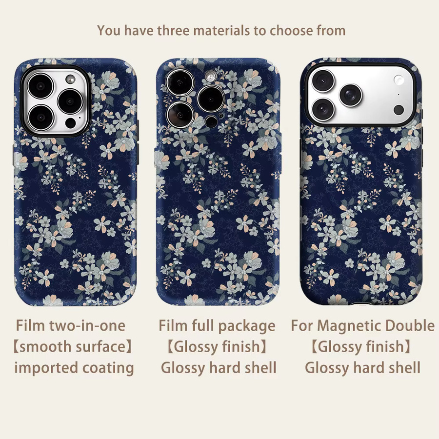 Potdemiel Handyhülle mit pastellfarbenen Blumen auf marineblauem Hintergrund für iPhone 17 16 15 14 13 Pro Max Plus, robuste doppelschichtige Hülle mit Magnetfunktion - Bild 2