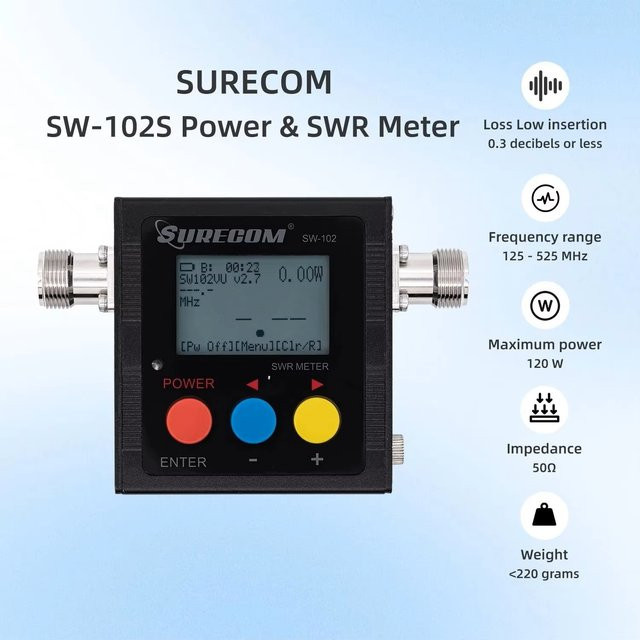 SURECOM SW-102 Digitales VHF/UHF Leistungs- und SWR-Messgerät mit Frequenzzähler in Schwarz - Bild 1