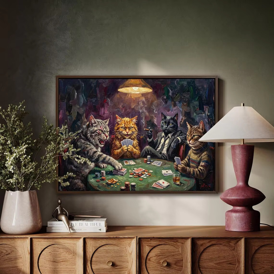 SHENCHEN Wandkunst als Leinwand mit Katzen-Spielkarten Motiv in Multicolor für dein Wohnzimmer - Bild 2