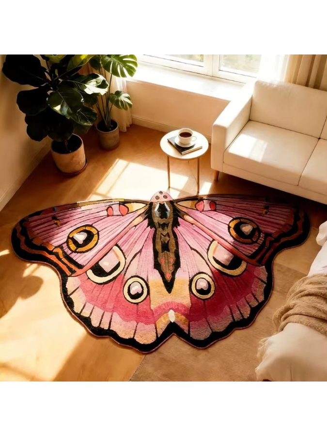 VIKAMA Rutschfester Teppich in unregelmäßiger Form mit Schmetterlingsmuster und weichem Plüsch in Multicolour für dein Wohnzimmer oder Schlafzimmer - Bild 2