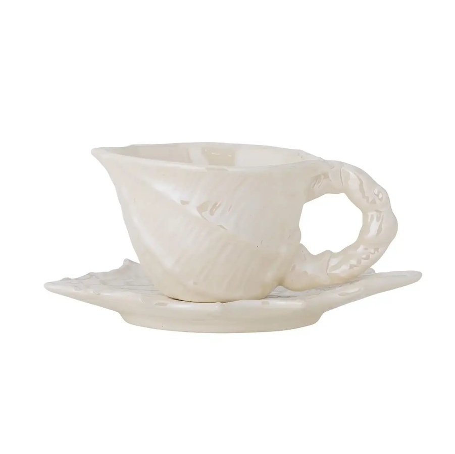 Bloomingville Shellie Tasse und Untertasse aus Keramik, weiß - Bild 1