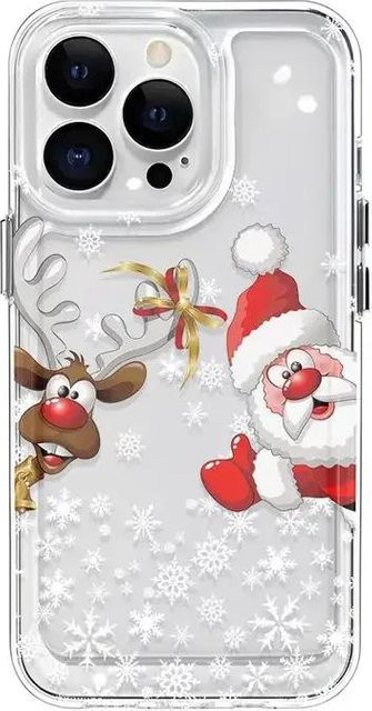 Yiran Silikonhülle mit Weihnachtsrentier und Weihnachtsmann für iPhone 16 15 14 13 12 11 Pro Max Xs XR 8 Plus, Ultradünn und Weich, Transparent/Weiß - Bild 1