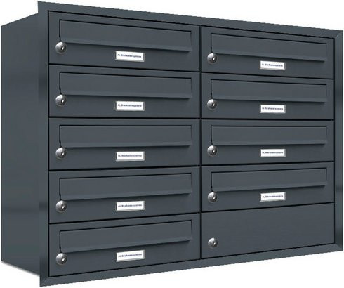 AL Briefkasten-System für 9 Parteien zur Unterputzmontage, grau, B/H/T: 80,6 x 61,5 x 27,5 cm - Bild 1