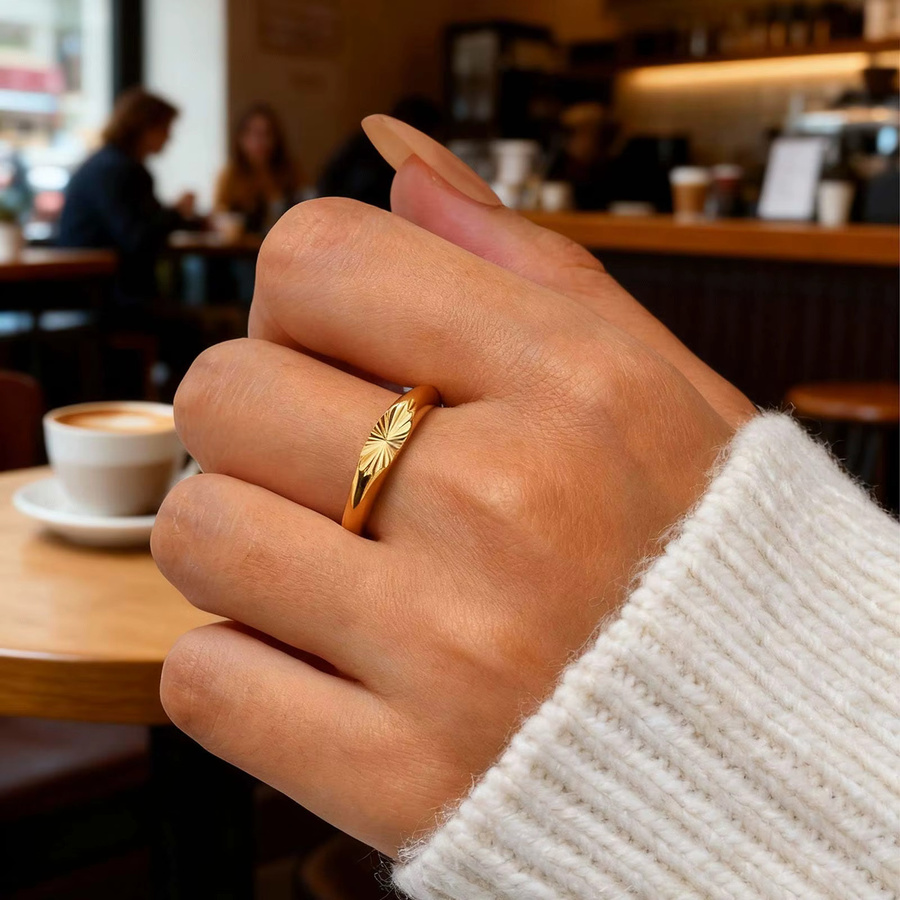 Myfresty Ring Edelstahl, Gold, Blumenmuster, Unisex - Bild 2