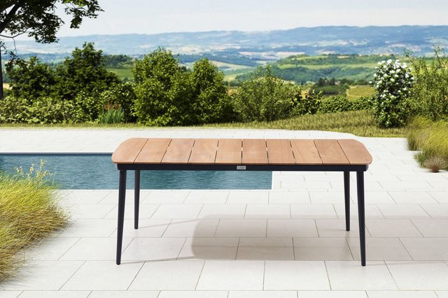 OUTFLEXX Esstisch für Garten und Terrasse aus Aluminium und Teakholz, anthrazit matt/natur, rechteckig, B/T: 184 x 100 cm - Bild 1