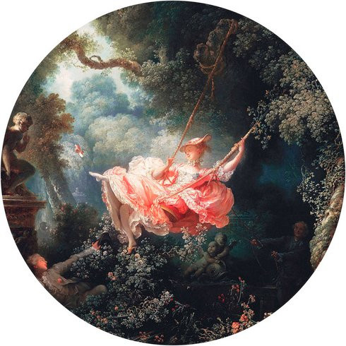 K&L Wall Art Runde Vliestapete Fragonard Kunstdruck Die Schaukel, mehrfarbig, matt, B: 153 cm, H: 140 cm - Bild 1
