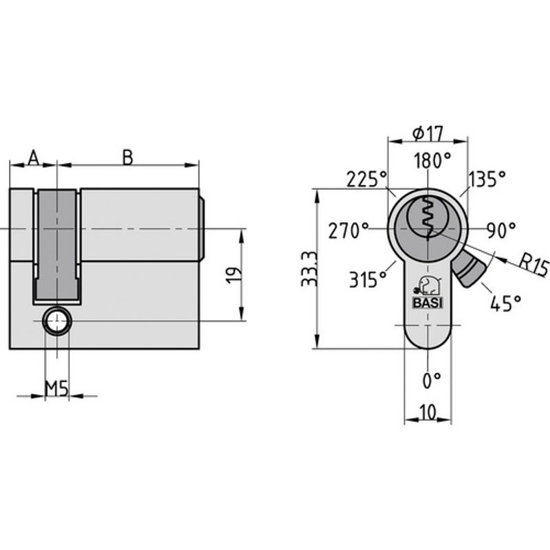 BASI Profil-Halbzylinder Gleichschließend aus Messing in Silber, Maße: 10 x 55 mm - Bild 3