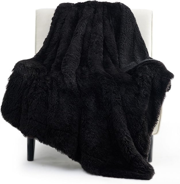 JUANNAI Überwurfdecke aus Fleece und Sherpa-Plüsch in Schwarz, Unisex Design, B/T: 120 x 80 cm - Bild 1