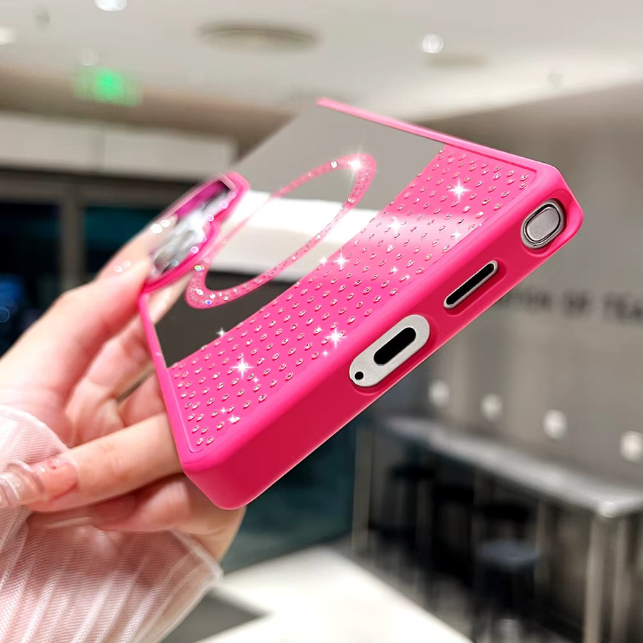 Glitzer-Diamant Schminkspiegel Handyhülle mit Magnetfunktion für Samsung Galaxy S26 Ultra S25 S24 S23 S22 Plus S21 FE A55 in Pink - Bild 3