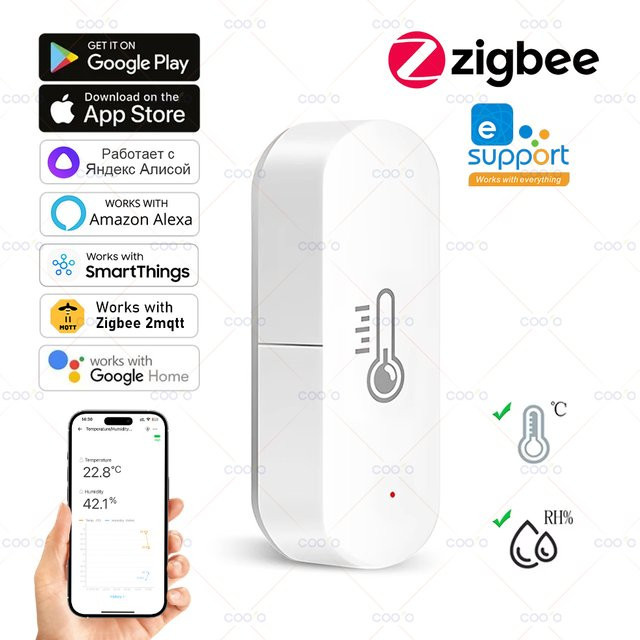 eWeLink Smart ZigBee Temperatur- und Feuchtigkeitssensor in Weiß mit App-Steuerung und Smart Home Integration für Alexa, Google und Yandex Alice - Bild 1