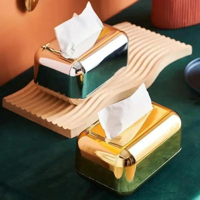 Retro Metall Taschentuchbox in Gold für Wohnzimmer und Desktop - Bild 1