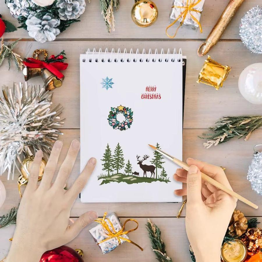 Transparente Gummistempel Set für Weihnachten mit Motiven wie Weihnachtsbäumen, Kränzen, Schneeflocken, Schneemännern und Elchen aus wiederverwendbarem Silikon - Bild 3